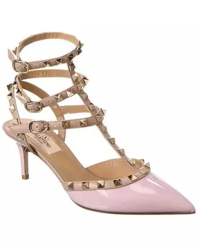 Туфли Valentino Rockstud Caged 65 с лакированным ремешком на щиколотке, розовый