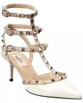 Туфли Valentino Rockstud Caged 65 с лакированным ремешком на щиколотке, белый