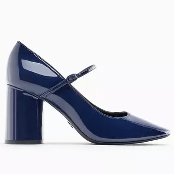 Туфли Zara Block-heel Faux Patent, темно-синий