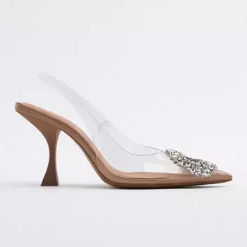 Туфли Zara Embellished Vinyl, бежевый