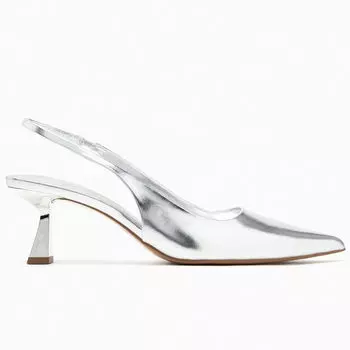 Туфли Zara Heeled Slingback Metallic, серебристый