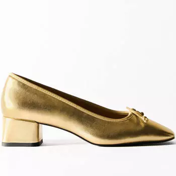 Туфли Zara Leather Ballerinas, золотистый