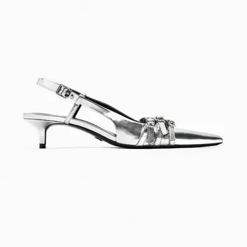 Туфли Zara Slingback With Straps, серебристый