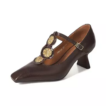 Туфли женские на высоком каблуке Flowerskam, темно-коричневый