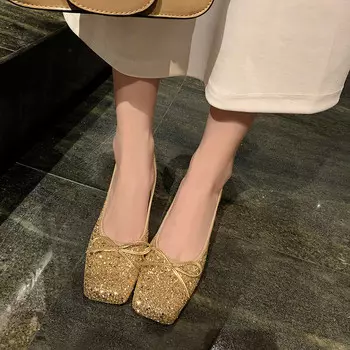 Туфли женские на высоком каблуке Flowerskam, золотой