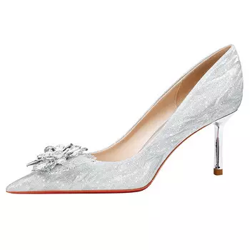 Туфли женские на высоком каблуке серебряный Kemeilian, серебряный