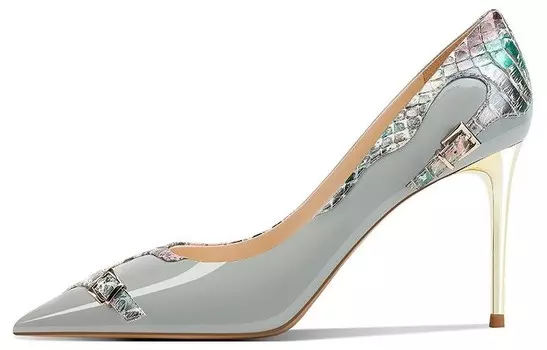 Туфли женские на высоком каблуке серый Shudaier