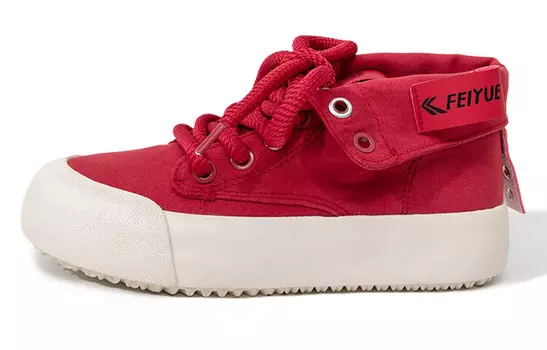 Туфли женские парусиновые высокие красные Feiyue