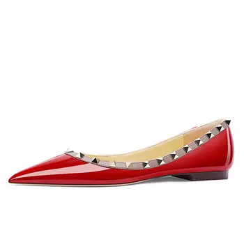 Туфли женские повседневные Women's Casual Shoes Women's Red Lukecsion, цвет Patent leather red rivets (flat bottom)
