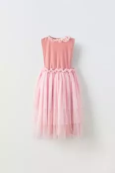 Тюльное костюмное платье принцессы ZARA, розовый