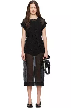 Тюльпанообразное платье миди с присборенными рукавами на резинке Simone Rocha, черный