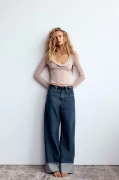 Тюль-топ со стразами ZARA, бежево-розовый
