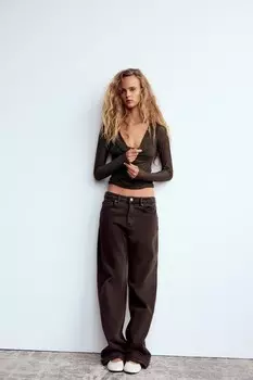 Тюль-топ со стразами ZARA, цвет chocolate