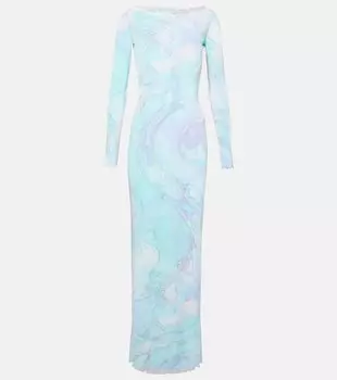 Тюлевое макси-платье Orchidee Pucci, Aqua Orchidee