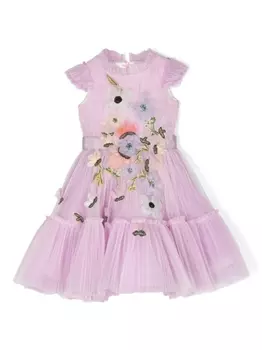 Тюлевое платье с цветочной аппликацией MARCESA KIDS COUTURE, фиолетовый