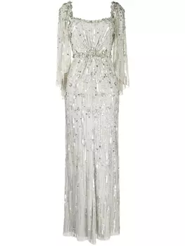 Тюлевое платье с пайетками Jenny Packham, зеленое