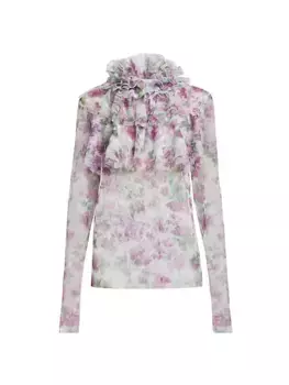 Тюлевый топ с цветочным принтом и оборками Philosophy Di Lorenzo Serafini, фиолетовый