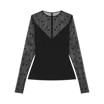 Тюлевый топ с длинными рукавами Give 4G, цвет Черный