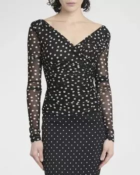 Тюлевый топ в горошек с запахом Dolce&Gabbana, цвет Black Prt