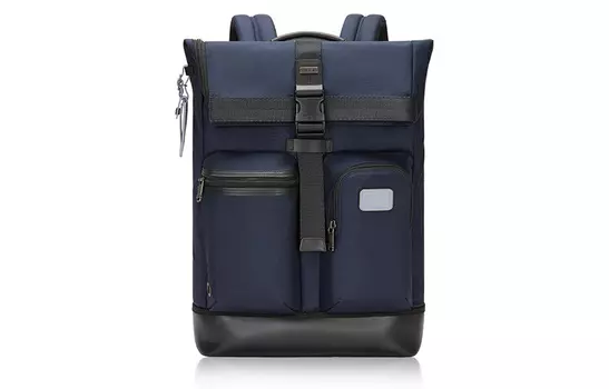 TUMI Мужской рюкзак-туба из баллистического нейлона с коровьей кожей, цвет индиго