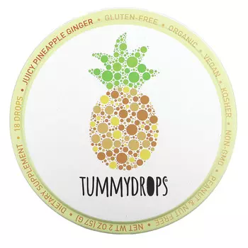 Tummydrops, сочный ананас и имбирь, 18 драже