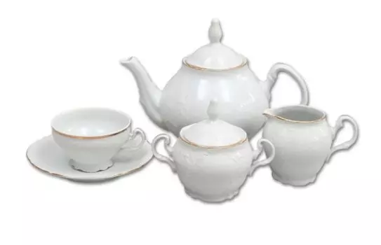 Тун 1794 Бернадот, чайный сервиз, золотая полоска, белый, Тун Thun 1794