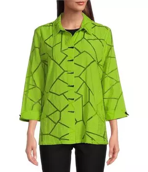 Туника Ali Miles с тканым проволочным воротником, рукавами 3/4 и пуговицами спереди, зеленый