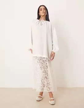 Туника ASOS DESIGN из ткани бохо и кружева кремового цвета