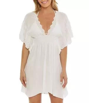 Туника Becca by Rebecca Virtue Barbados с ткаными рукавами и вышивкой, с фестонами и люверсами, белый