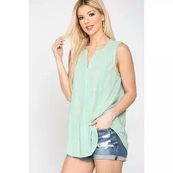 Туника без рукавов с кружевной отделкой и круглым подолом FASHNZFAB, цвет dusty mint