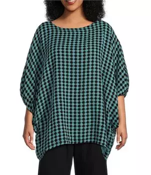 Туника больших размеров Bryn Walker из хлопковой марли Wilder с принтом Grafca, круглым вырезом, локтем, с полосками летучей мыши и короткими рукавами, синий