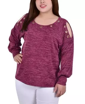 Туника больших размеров с длинными рукавами и вырезами на плечах с люверсами NY Collection