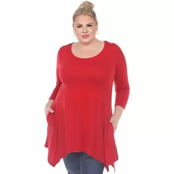 Туника больших размеров с платком и подолом WM Fashion, красный