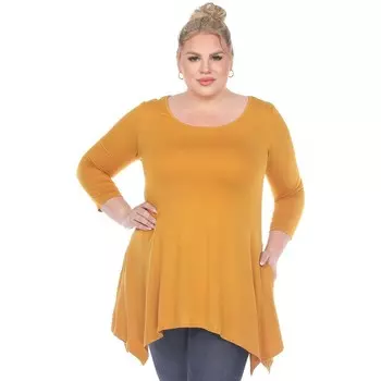 Туника больших размеров с платком и подолом WM Fashion, цвет Mustard