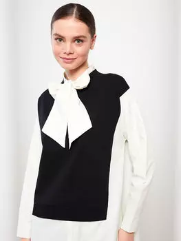 Туника большого размера с длинным рукавом и воротником-стойкой с цветными блоками LCW Modest