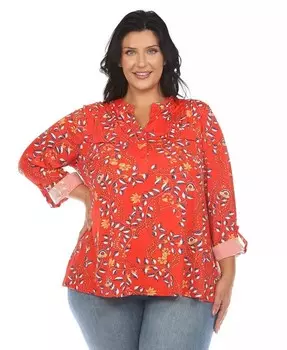 Туника большого размера с пуговицами спереди и узором пейсли White Mark, красный