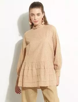 Туника Brode телесного цвета с рюшами и воротником-стойкой Kayra