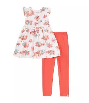 Туника Burt's Bees для маленьких девочек 2–5 лет с развевающимися рукавами Paradise и комплект из однотонных леггинсов с узлом спереди, оранжевый