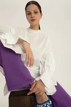 Туника цвета экрю с рюшами и эластичными рукавами ALL DAY