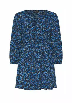 Туника FLORAL CRINKLE TIE NECK Yours Clothing, синий