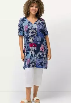 Туника FLORAL PATCH PRINT SHORT SLEEVE KNIT Ulla Popken, темно-синий