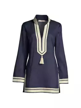 Туника из хлопковой вуали с кисточками Tory Burch, цвет tory navy