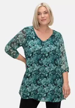 Туника из принтованного шифона на подкладке Sheego, цвет Jade Gemustert