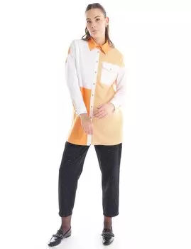 Туника из смешанной ткани с рубашечным воротником оранжевая Kayra