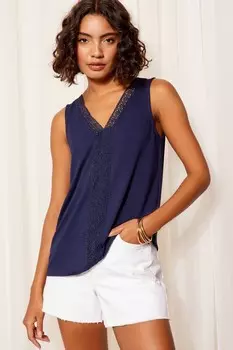 Туника из супермягкого джерси без рукавов с v-образным вырезом связанная крючком Friends Like These, синий