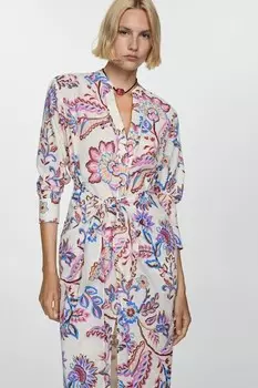 Туника Lenalong с цветочным принтом и узлом Mango, лавандовый, фиолетовый, кремовый