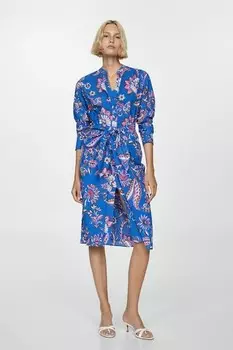 Туника Lenalong с цветочным принтом и узлом Mango, фуксия, королевский синий, кремовый