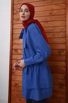 Туника на пуговицах и воротнике с шарфом Saks ALL DAY