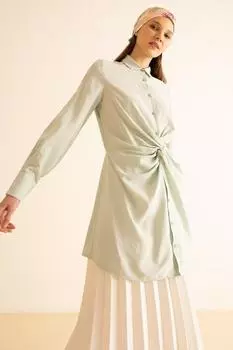 Туника обычного кроя с рубашечным воротником и длинными рукавами DeFacto, бирюзовый