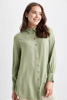 Туника обычного кроя с рубашечным воротником и длинными рукавами DeFacto, бирюзовый